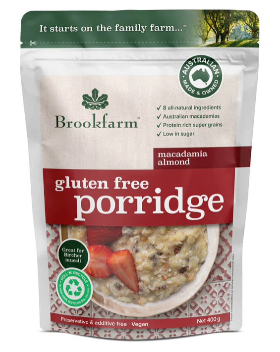 澳洲農場無麥麩糙米果仁糊 Brookfarm Gluten Free Brown Rice Macadamia Porrij (400g)